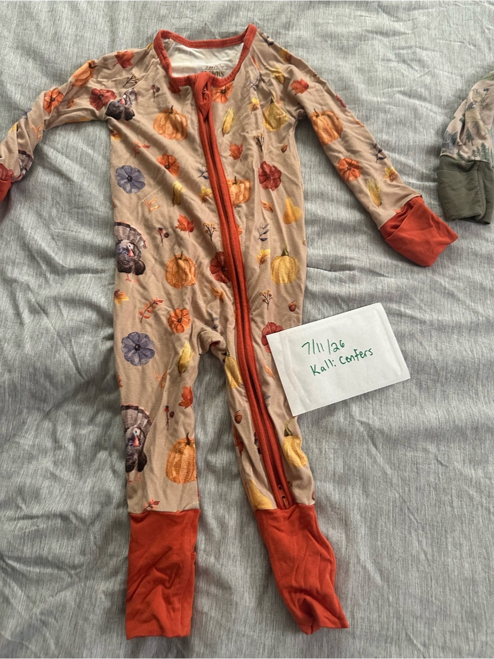 Cozy Beige Pumpkin-Print Footed Pajamas with Rust Trim